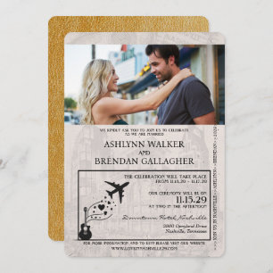 Gold Nashville Passport Wedding Invitation