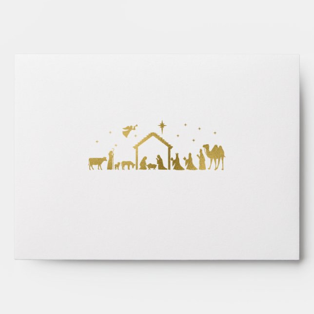 Gold Nativity Christmas Envelope Return Address (Front)