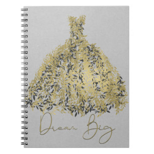 Gold Natural Grey Modern Botanical Dress Dream Big Notebook