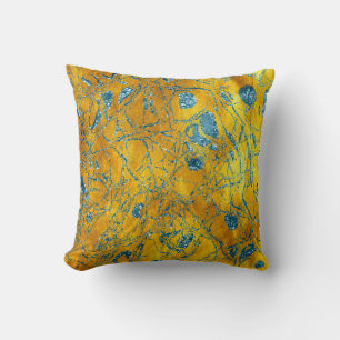 Gold Nature Glitter Sparkly Blue Ocean Abstract Cushion