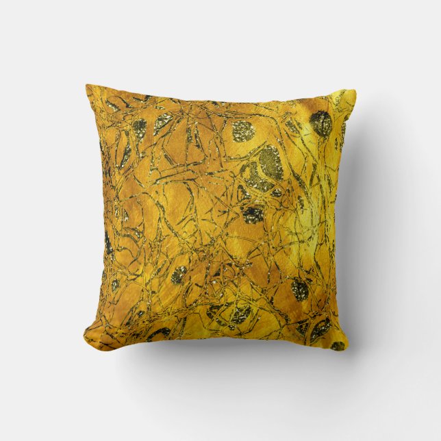 Gold Nature Glitter Sparkly Mustard Gren  Abstract Cushion (Front)