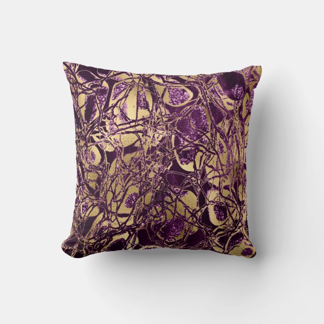 Gold Nature Glitter Sparkly Purple Violet Abstract Cushion (Front)