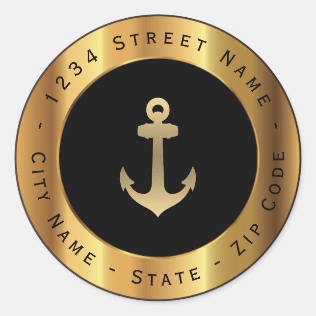 Gold Nautical Anchor Return Address Label (Front)