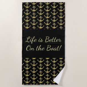 Gold Nautical Anchor Sailing Beach Towel