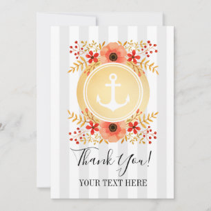 Gold Nautical Anchor Watercolor Floral Thank You