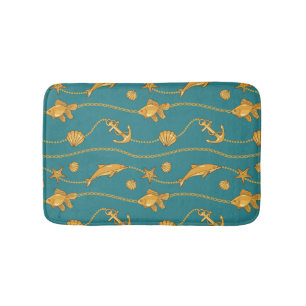 Gold Nautical Pattern Bath Mat