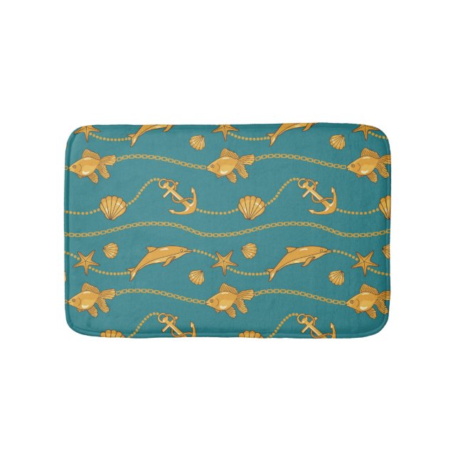 Gold Nautical Pattern Bath Mat (Front)