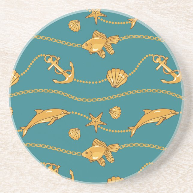 Gold Nautical Pattern Coaster (Front)