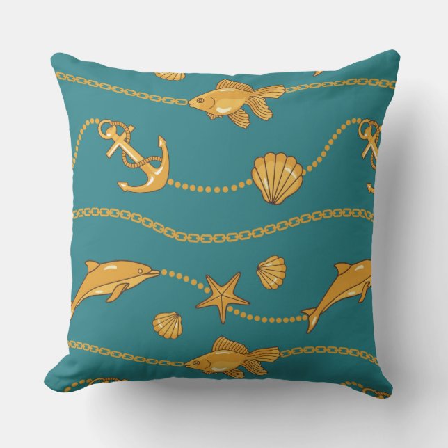 Gold Nautical Pattern Cushion (Front)