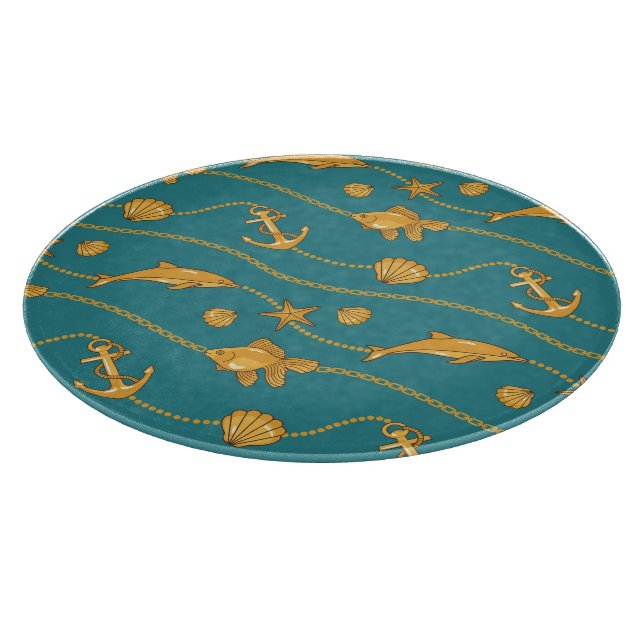 Gold Nautical Pattern Cutting Board (Corner)