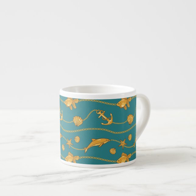 Gold Nautical Pattern Espresso Cup (Front Right)
