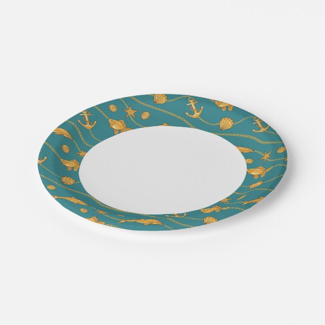 Gold Nautical Pattern Paper Plate (Angled)