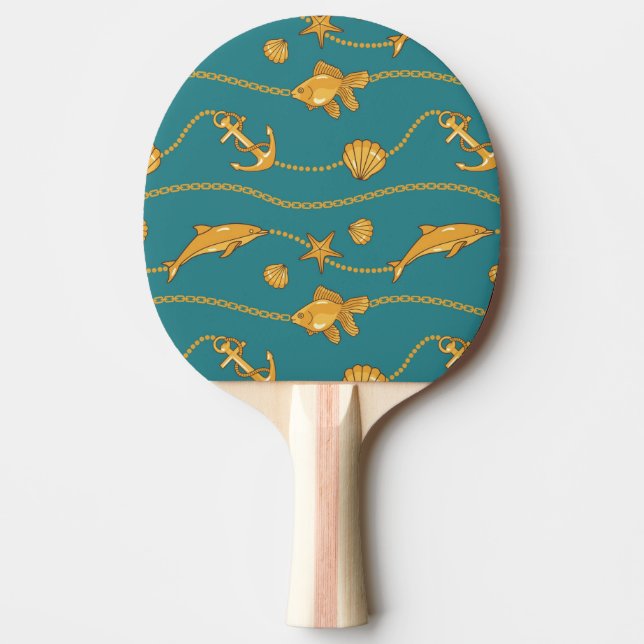 Gold Nautical Pattern Ping Pong Paddle (Front)