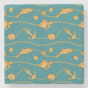 Gold Nautical Pattern Stone Coaster