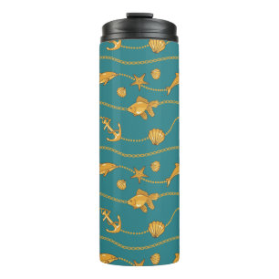 Gold Nautical Pattern Thermal Tumbler