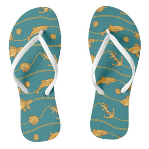 Gold Nautical Pattern Thongs