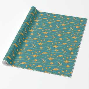 Gold Nautical Pattern Wrapping Paper