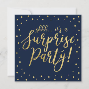Gold & Navy 50th Surprise Wedding Anniversary Invitation