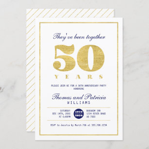 Gold & Navy 50th Wedding Anniversary Invitation