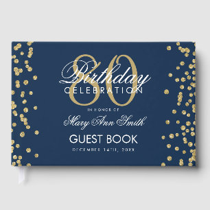 Gold Navy 80th Birthday Party Glitter Confetti Guest Book