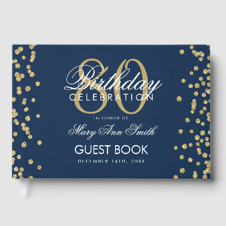 Gold Navy 80th Birthday Party Glitter Confetti Guest Book