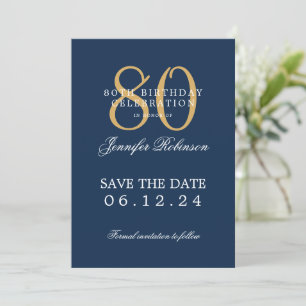 Gold Navy 80th Birthday Save the Date Invitation