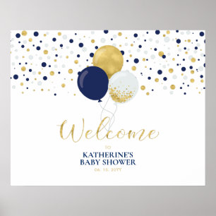 Gold & Navy Balloons Modern Baby Shower Welcome Poster
