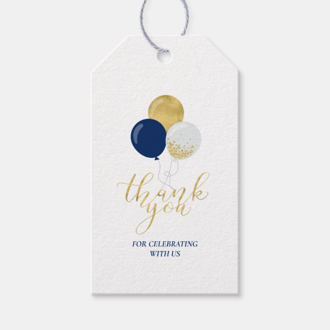 Gold & Navy Balloons | Party Thank you Favour Tag (Front)
