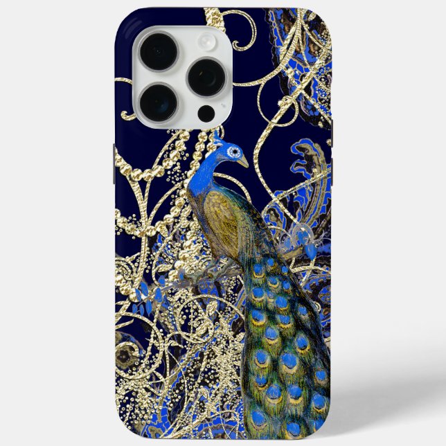 Gold Navy Black Blue Opulence Peacock Swirl Case-Mate iPhone Case (Back)