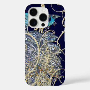 Gold Navy Black Peacock Gold Swirl iPhone 16 Pro Case