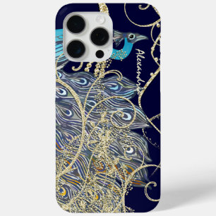 Gold Navy Black Peacock Swirl  iPhone 15 Pro Max Case