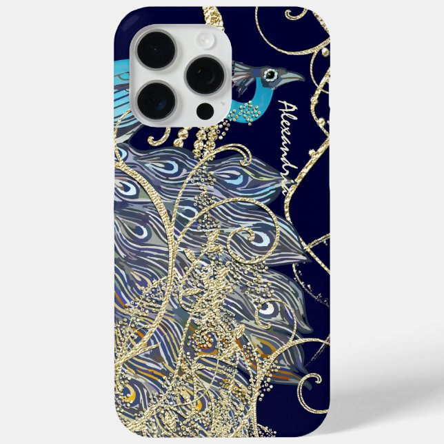 Gold Navy Black Peacock Swirl  Case-Mate iPhone Case (Back)