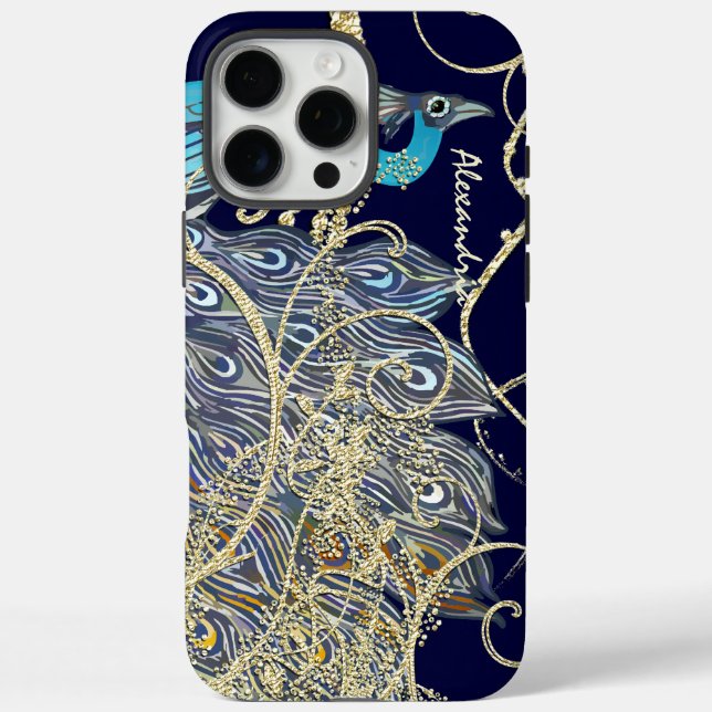 Gold Navy Black Peacock Swirl Case-Mate iPhone Case (Back)