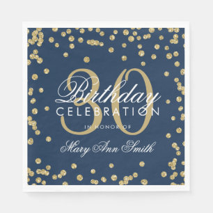 Gold Navy Blue 30th Birthday Glitter Confetti Napkin