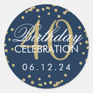 Gold Navy Blue 40th Birthday Glitter Confetti Classic Round Sticker