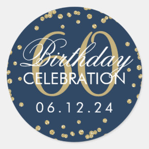 Gold Navy Blue 60th Birthday Glitter Confetti Classic Round Sticker