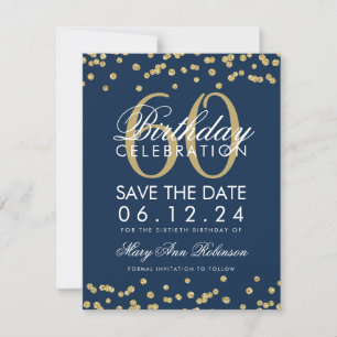 Gold Navy Blue 60th Birthday Save Date Confetti Save The Date