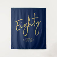 Gold & Navy Blue 80th Birthday Party Backdrop