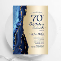 Gold Navy Blue Agate 70th Birthday