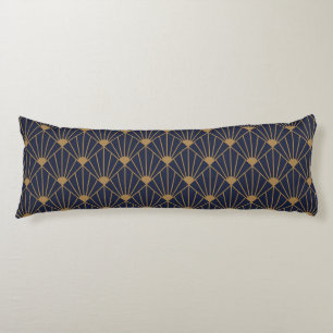 Gold Navy Blue Art Deco Fan Pattern  Body Cushion