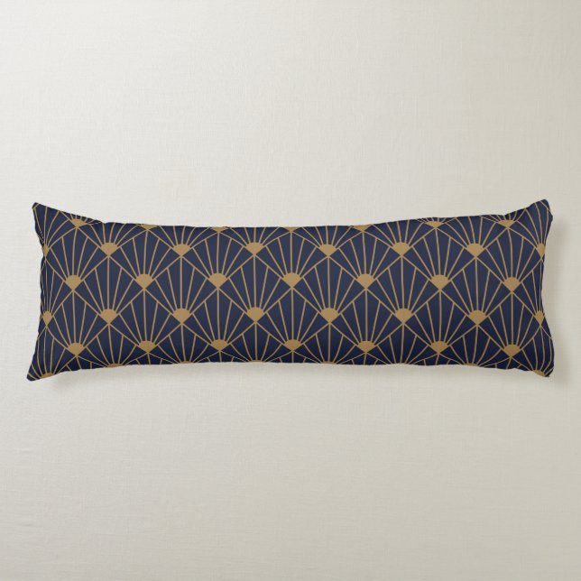 Gold Navy Blue Art Deco Fan Pattern  Body Cushion (Front)
