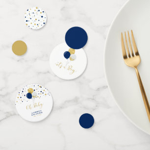 Gold & Navy Blue Balloons Boy Baby Shower Confetti