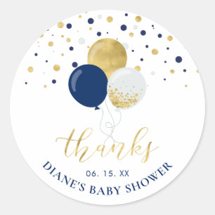 Gold & Navy Blue Balloons Party Favour Thank you Classic Round Sticker