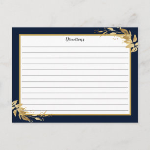 Gold Navy Blue Botanical Foliage Recipe Card