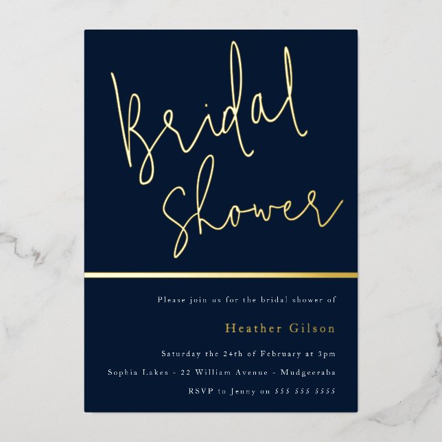 Gold & Navy Blue Bridal Shower Golden (Front)