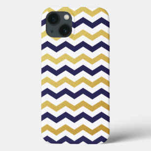 Gold & Navy Blue Chevron Pattern iPad Case