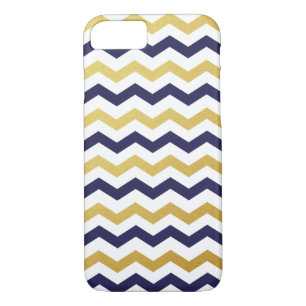Gold & Navy Blue Chevron Pattern iPhone 7 Case