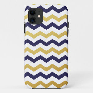 Gold & Navy Blue Chevron Pattern iPhone Case