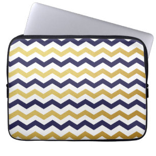 Gold & Navy Blue Chevron Pattern Laptop Sleeve