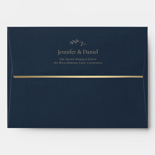 Gold & Navy Blue Chic Calligraphy Wedding Envelope (Back (Top Flap))